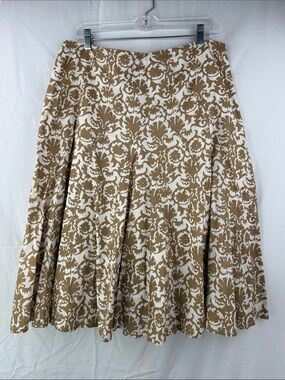 Liz Claiborne Cream and Tan Damask A-Line Side Zip Lined Skirt Women’s Size 14